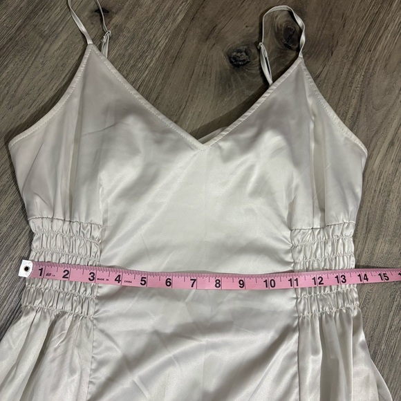 ZARA Ivory Maxi Dress Elastic Waist Shiny Sz S Silky Bridal Wedding Party - Picture 8 of 12